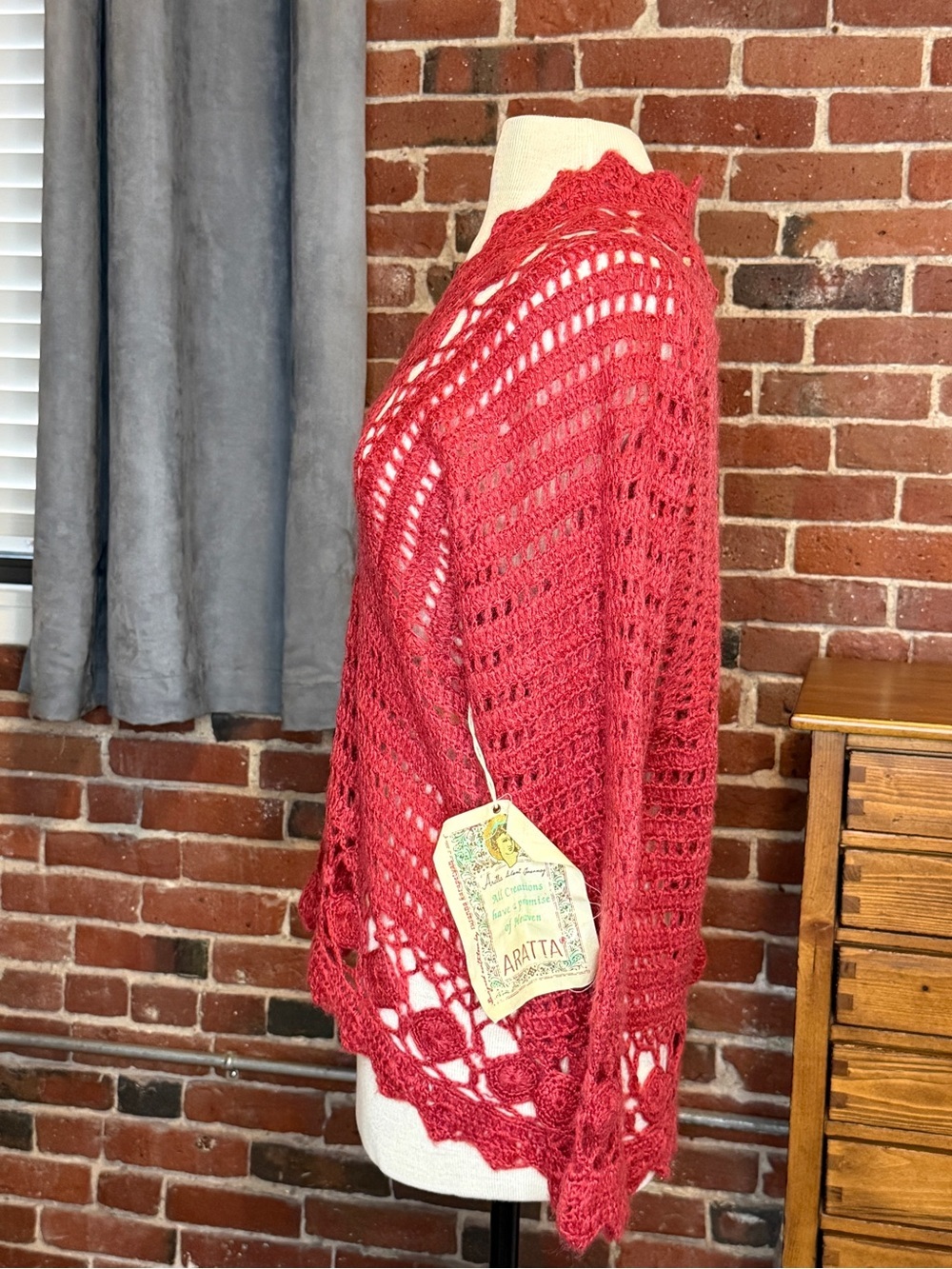 Crochet V-Neck Sweater in Soft Red, NWT #fall - Picture 3 of 5